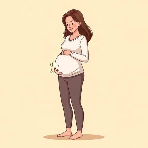 Joyful Cartoon Pregnant Woman in Maternity Style
