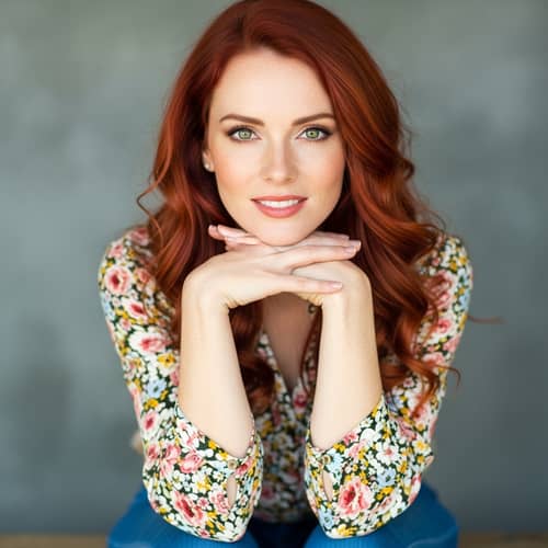 Stunning Redhead Woman in Floral Blouse - Glamorous Portrait