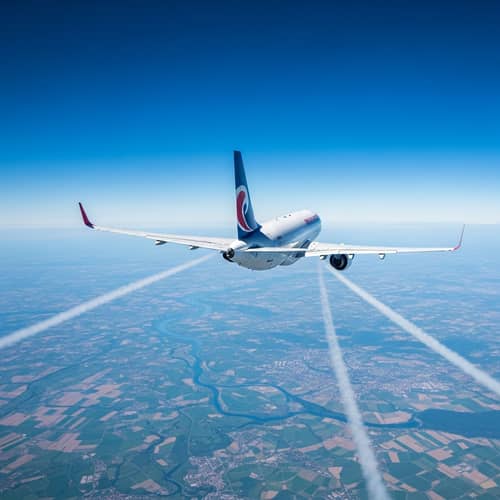 Commercial Aircraft Soaring Through Clear Blue Sky