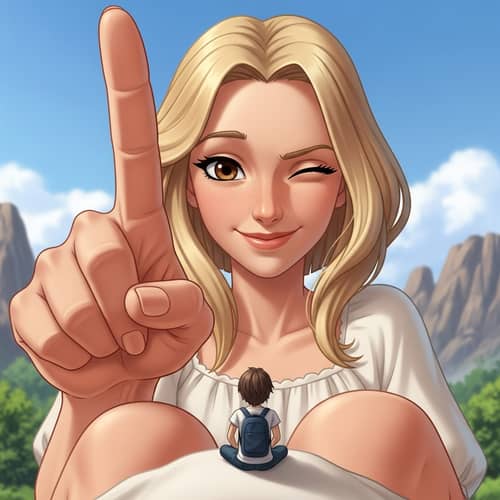 Enchanting Giant Woman Animated Scene - Playful Interaction