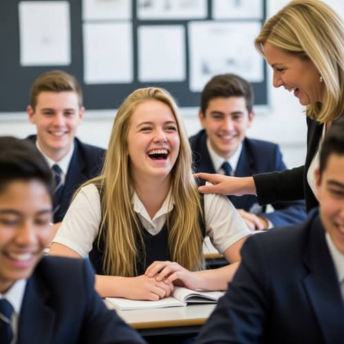Joyful High School Moment Captured: Laughter and Tickle Time