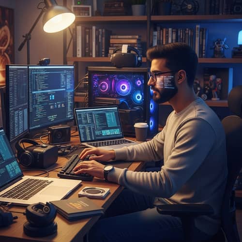 Middle-Eastern Man Immersed in Modern Tech | Computer Enthusiast