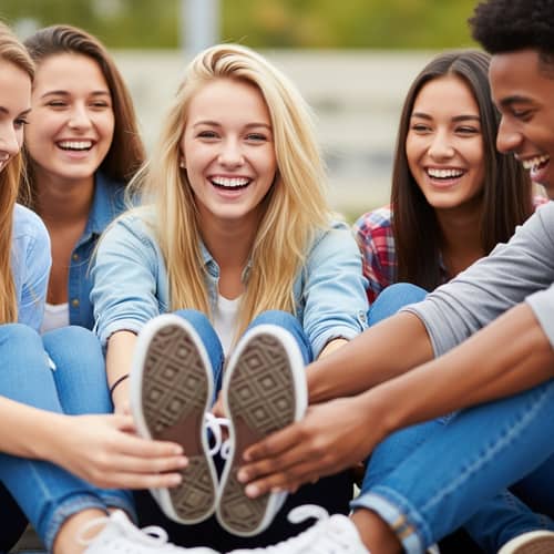 Youthful Blonde High Schooler Tickled in Playful Moment
