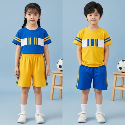Sporty Blue and Yellow Preschool PE Uniforms for Boys and Girls
