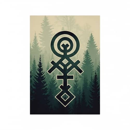 Slavic Artistry Wallpaper - Dark Forest with Traditional Symbol