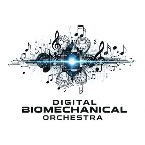 Digital Biomechanical Orchestra | Futuristic Electronic Music Logo Design
