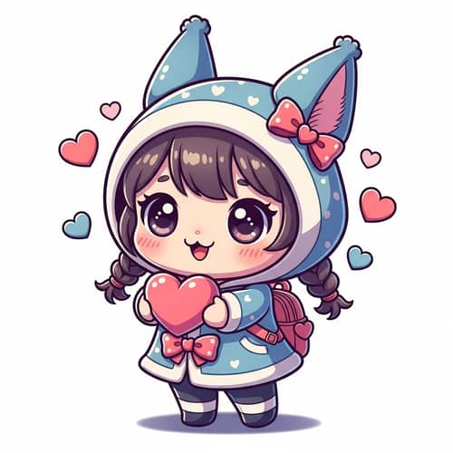 Adorable Kawaii-Style Character with Exaggerated Features