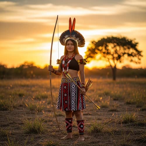 Brazilian Indigenous Woman with Bow and Arrows | Strength and Grace