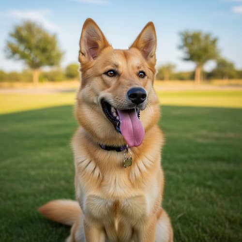 Medium-Sized Dog with Vibrant Honey Coat in Summer Setting