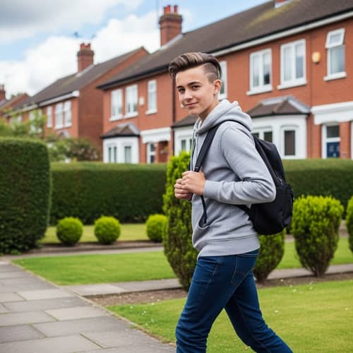Stylish British Teen Boy in Jeans & Hoodie with Cheeky Expression
