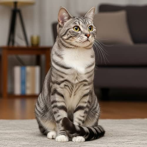 Gray and White Striped Domestic Cat | Sleek Feline Image