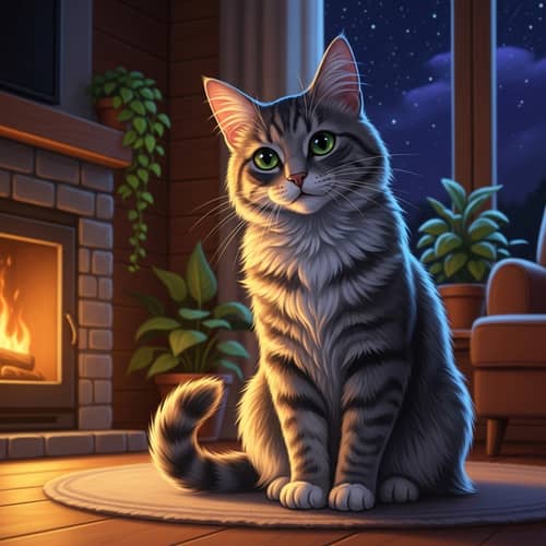 Delightful Grey Domestic Cat in Cozy Living Room