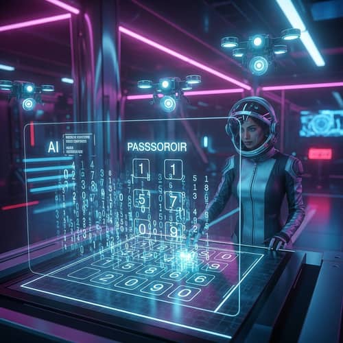 Futuristic Passcode Entry System - High-Tech Scene with AI Security