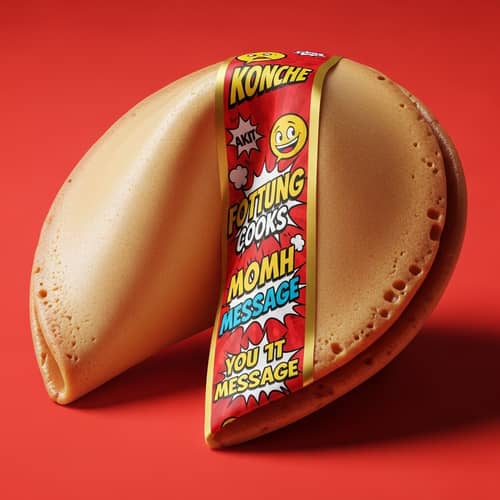 Vibrant Oriental Fortune Cookie with Comic-Style Label