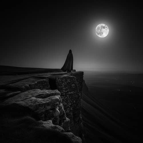 Enchanting Moonlit Cliff Photography | Mystical Scene in Monochrome