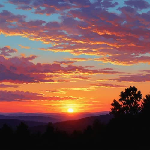Impressionist Sunset Painting | Vibrant Sky & Silhouettes
