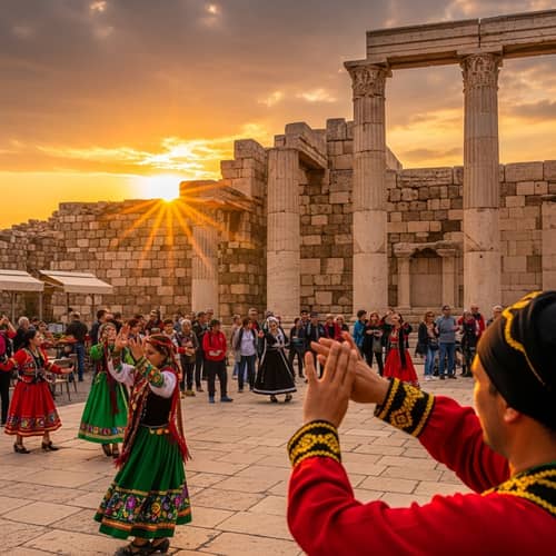 Golden Glow on Ancient Landmark Walls | Cultural Festival Dance