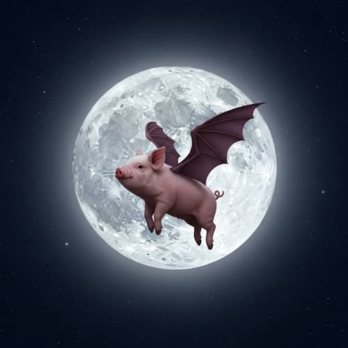 Pig Flying in Moon - Magical Scene of a Soaring Piglet
