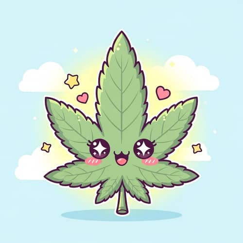 Cute Cannabis Leaf Illustration with Smiling Kawaii Style
