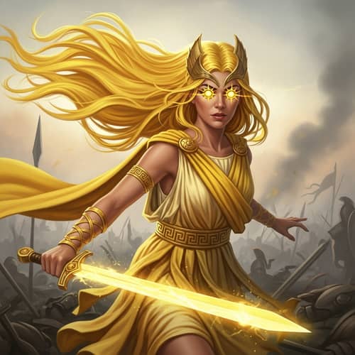 Hispanic Woman Warrior with Dazzling Yellow Sword