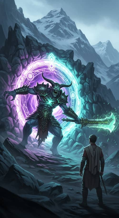 Intimidating Demonic Warrior Launching Towards Onlooker