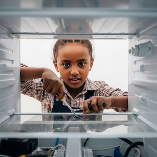 Young Ethiopian Girl's Determination Fixing Refrigerator