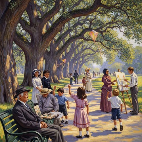 Impressionism Art in a Park: Diverse Scenery and Activities
