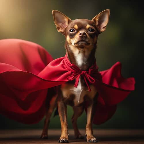 Brown Female Chihuahua in Billowing Cape | Proud Standing Pose