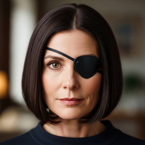Middle-Aged Woman with Bob Haircut and Eyepatch
