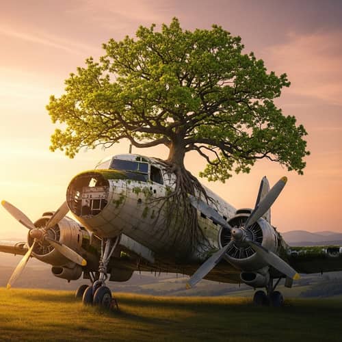Unique Image: Airplane with Tree Growing on Top