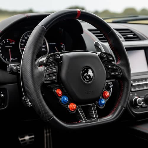 Premium Racing Car Steering Wheel with Red Stitching
