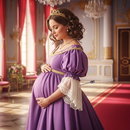 Pregnant Princess in Opulent Ballroom - Graceful & Whimsical Imagery