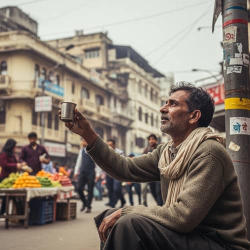 Beggar in India | Hopeful Man Seeks Generosity on City Street