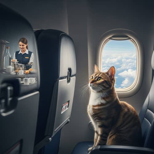 Adorable Cat in Airplane Cabin | Comfort and Exploration Aesthetics
