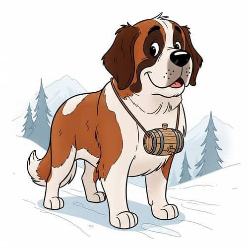 Saint Bernard Dog with Barrel - Old Animated Film Style