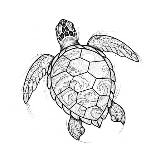 Elegant Monochrome Sea Turtle Tattoo Inspired by Polynesian Art