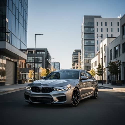 Luxury BMW M5 Sport Sedan Parked in Urban Setting