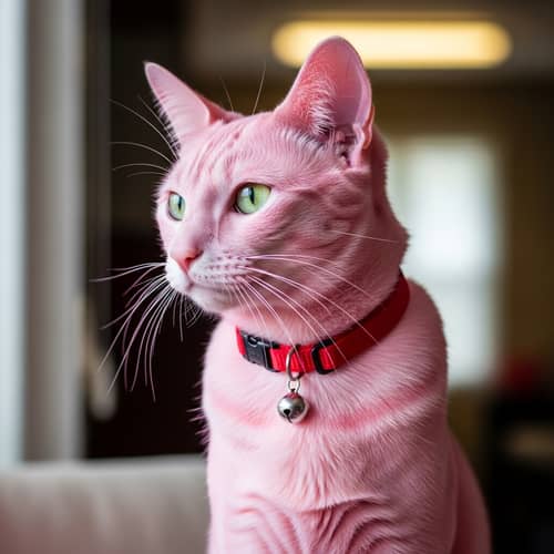 Pink Cat with Red Collar