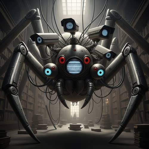 Monstrous Mechanical Spider in Horror Library