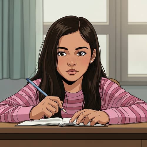 Young Hispanic Girl Absorbed in Study at Desk