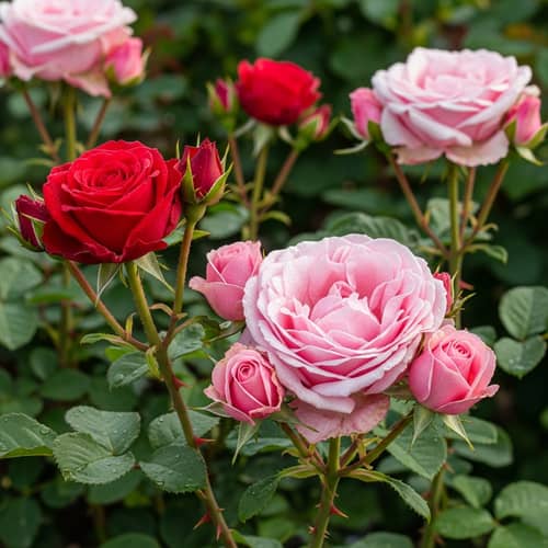 Captivating Cluster of Roses Blooming in Various Shades