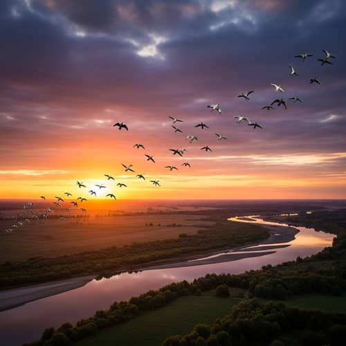 Migration: Birds in the Stunning Sunset Sky