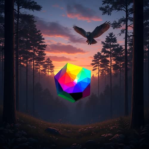 Serene Forest with Owl at Sunset | Colorful Geometric Object