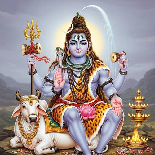Lord Shiva: Ancient Hindu Deity with Trident and Crescent Moon