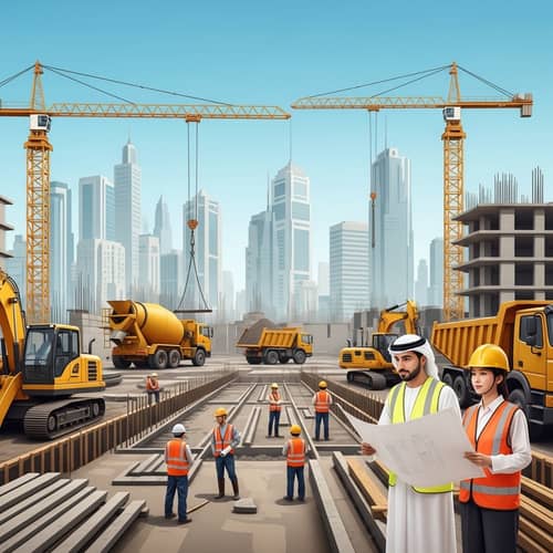 Realistic Construction Site in City | Workers, Machines, Engineers