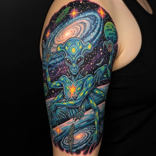 Alien Life Form Tattoo in Cosmic Landscape