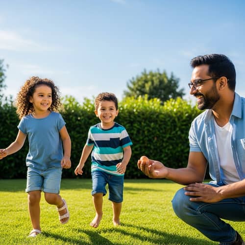 Heartwarming Scene: Children Joyfully Running to Their Father