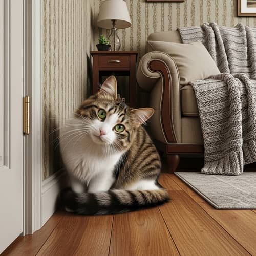 Captivating Brown and White House Cat in Cozy Vintage Room