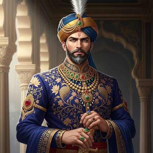 Majestic Indian Monarch in Refined Blue Attire | Webnovel Cover