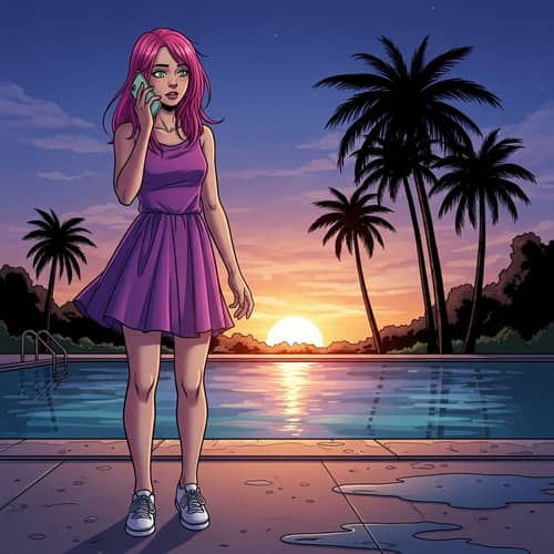 Youthful Style Chat: High-School Student by Pool in Evening Art